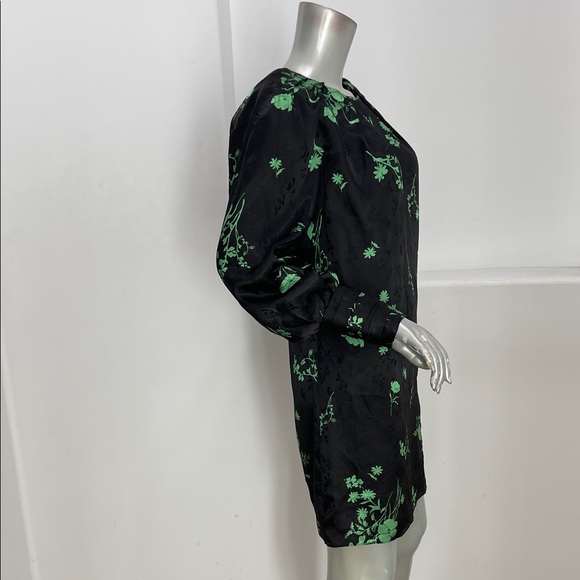 Zara Long Sleeve Black Green Jacquard Floral Print Mini Dress  Size XL - Picture 7 of 13